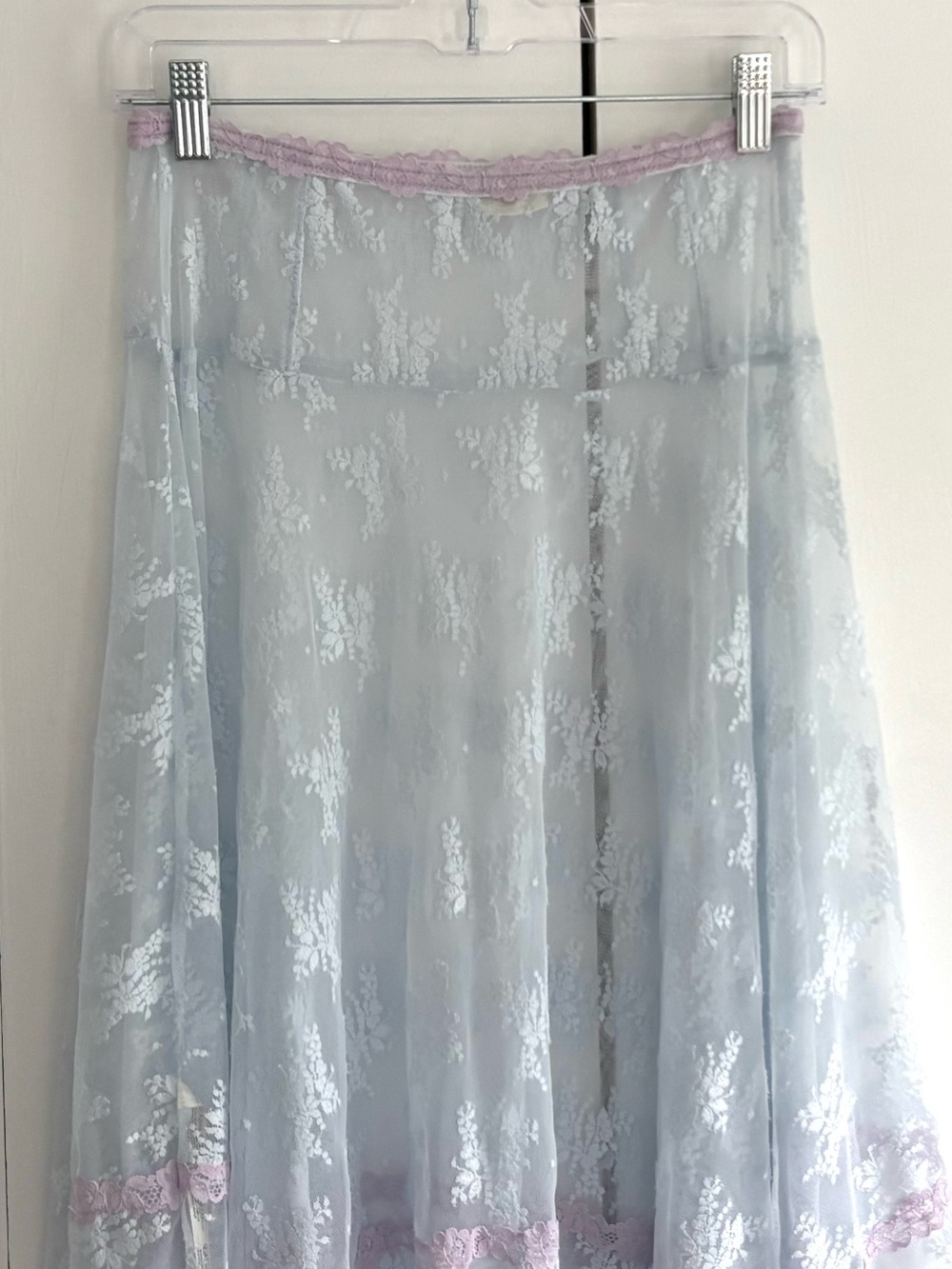 Free People Intimately Lady Lux Blue Lace Asymmetrical Slip Skirt Trim Size XS - Picture 7 of 12